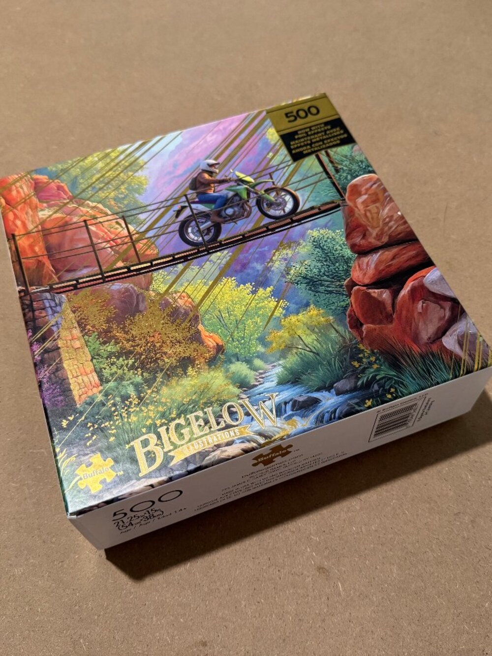 Buffalo Games Bigelow Bridge Rider 500 Piece Jigsaw Puzzle Complete Foil Accents